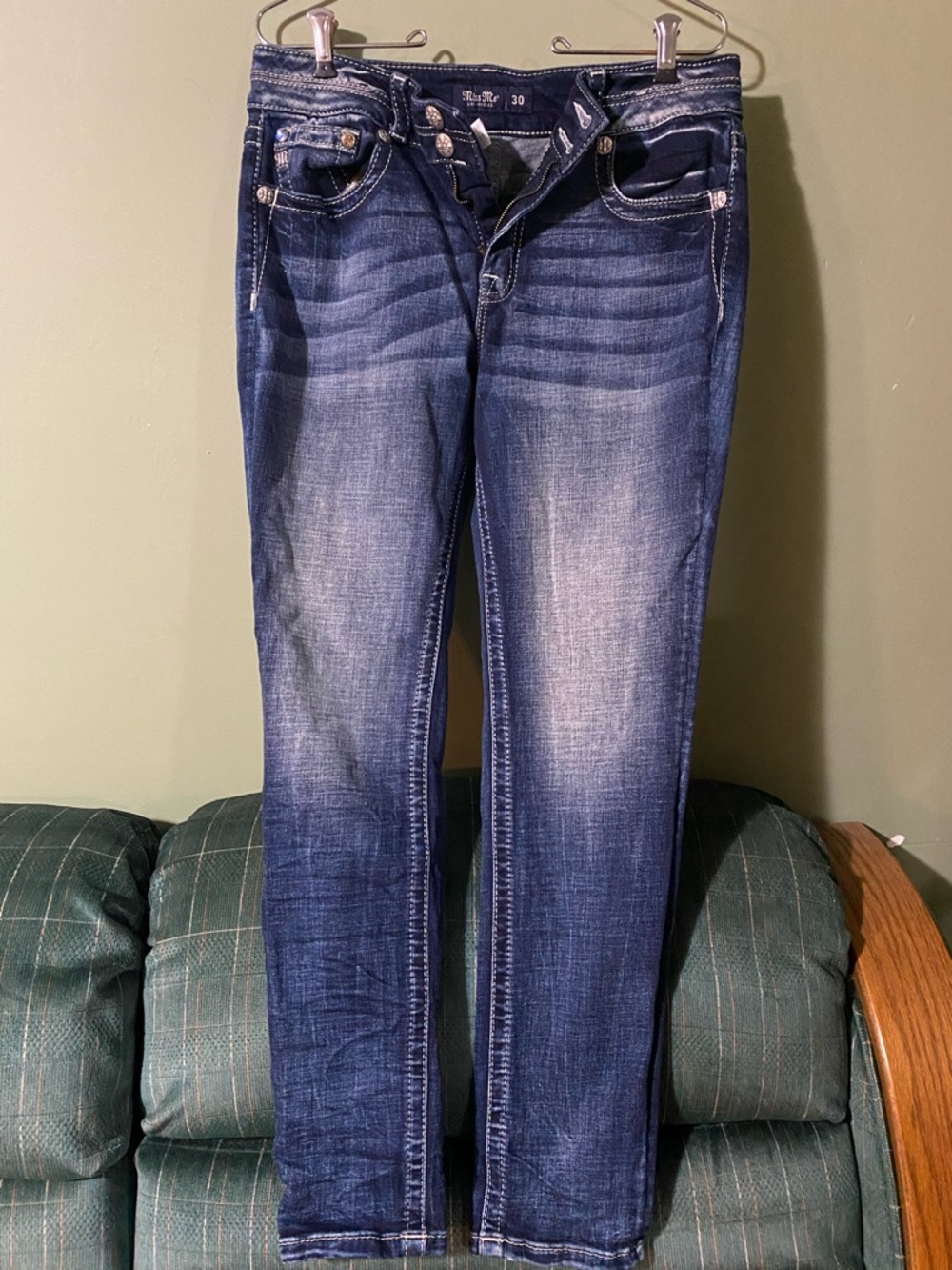 Miss Me Dark Blue Skinny Jeans with Faded Whiskering